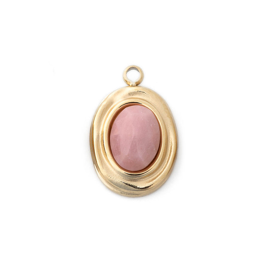 12x8mm Oval Charm/Pendant with Gemstone from the Global Collection - 14k Gold Plated with Rhodonite