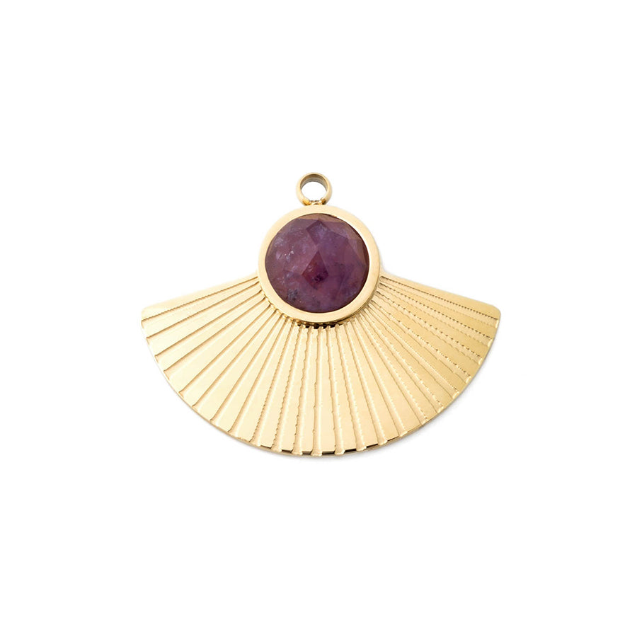 20x24mm Fan Charm/Pendant with Gemstone from the Deco Collection - 14k Gold Plated with Amethyst