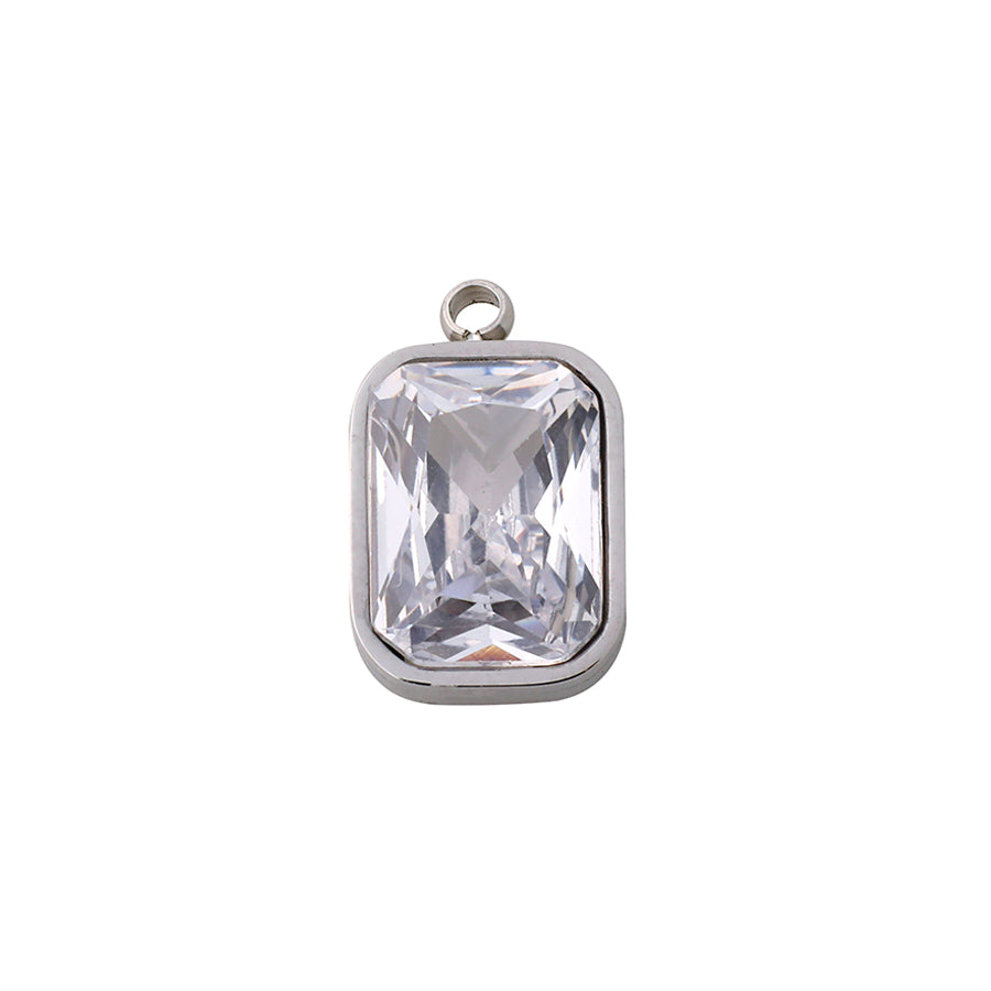 12mm Rectangle Crystal Charm from the Glam Collection - Rhodium Plated