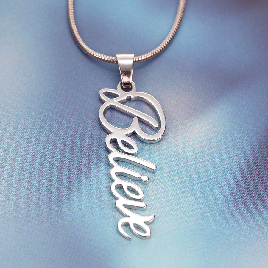 38x12mm Believe Charm with Bail - Rhodium Plated