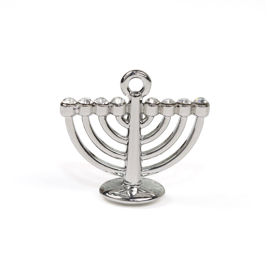 20x22mm Menorah Charm with Rhinestones - Rhodium Plated