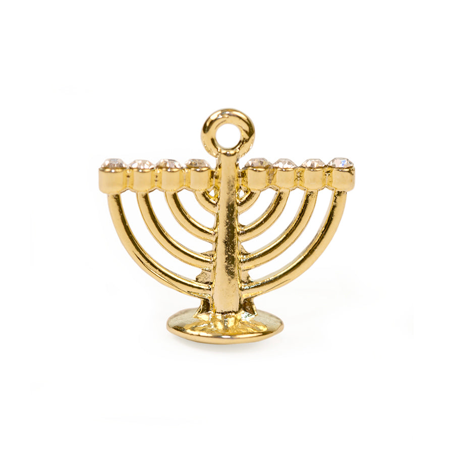 20x22mm Menorah Charm with Rhinestones - Gold Plated