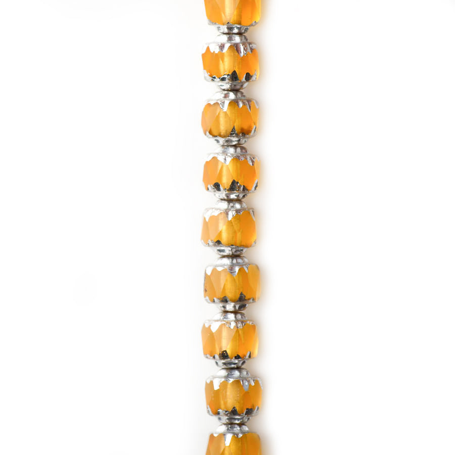 6mm Cathedral Czech Glass Bead - Yellow with Silver Finish