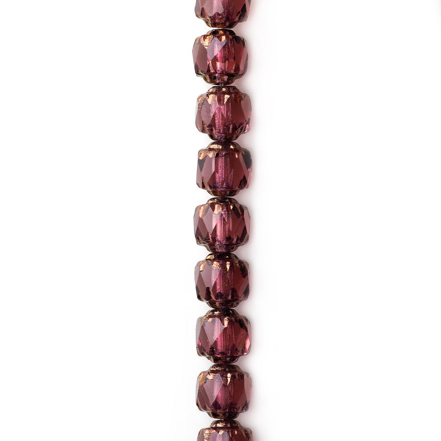 6mm Cathedral Czech Glass Bead - Purple with Bronze FInish