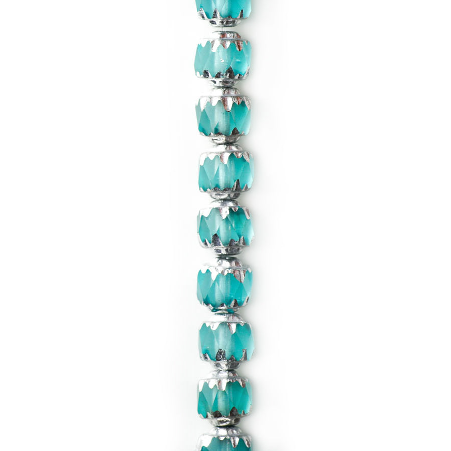 6mm Cathedral Czech Glass Bead - Teal with Silver Finish