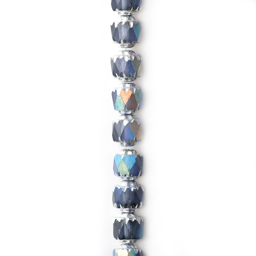 6mm Cathedral Czech Glass Bead - Cadet Blue with Silver and AB Finishes