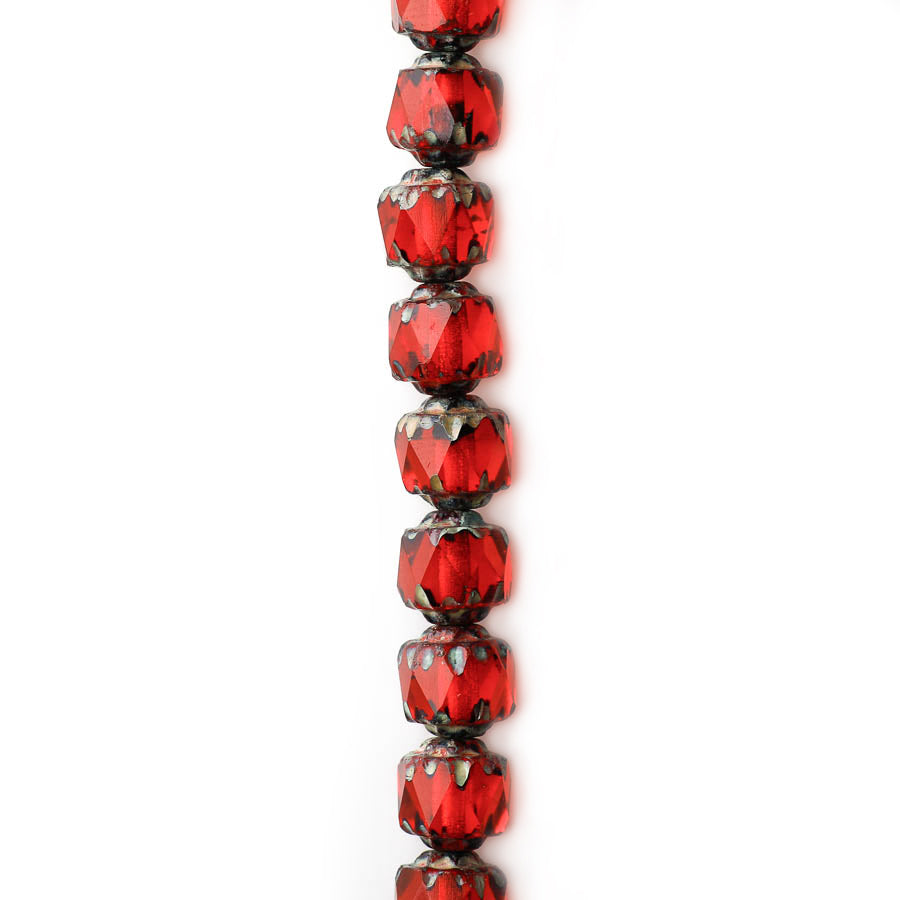 6mm Cathedral Czech Glass Bead - Ruby Red with Picasso Finish