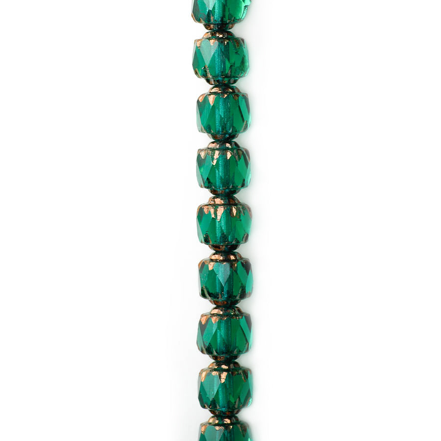 6mm Cathedral Czech Glass Bead - Emerald with Bronze Finish