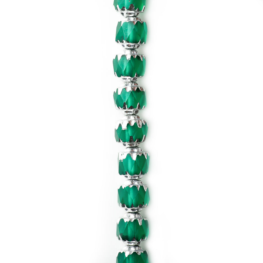 6mm Cathedral Czech Glass Bead - Emerald with Silver Finish