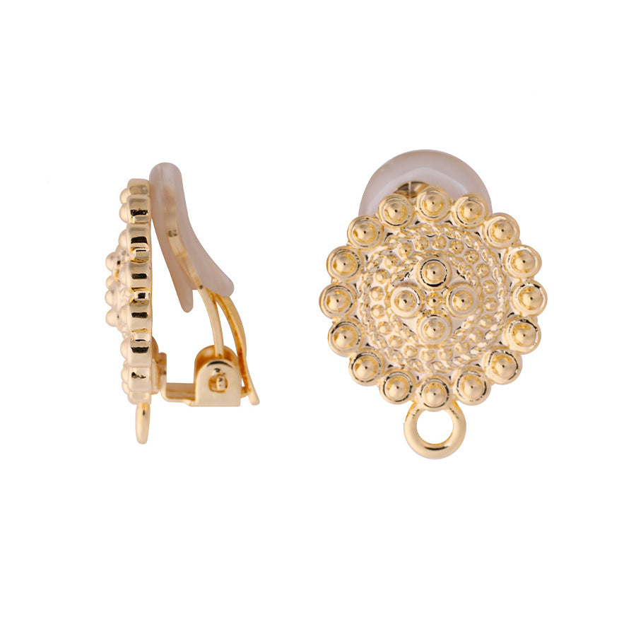 19mm Round Ornate Clip On Earrings with Loop from the Global Collection - Gold Plated (1 Pair)