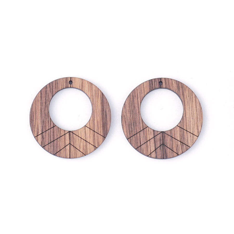 39mm Round Open Off Center Walnut Wood Component Set - Goody Beads