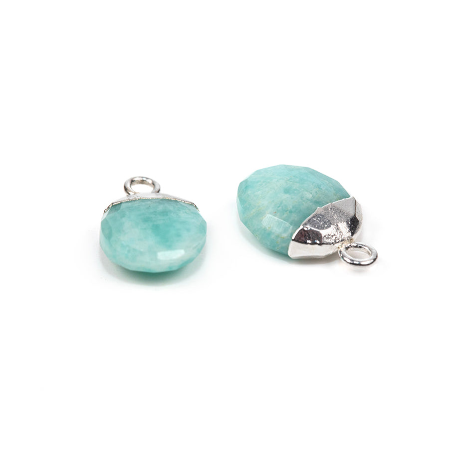 12.5mm Oval Gemstone Silver Electroplated Charm - Amazonite (1 Pair)