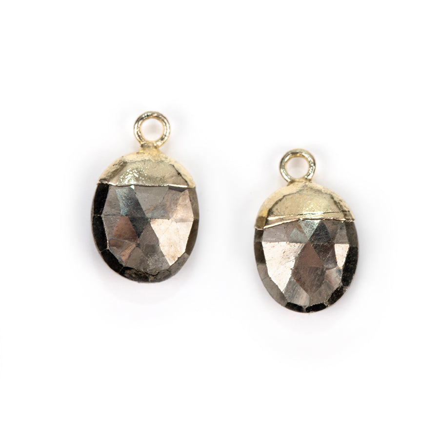 12.5mm Oval Gemstone Gold Electroplated Charm - Pyrite (1 Pair)