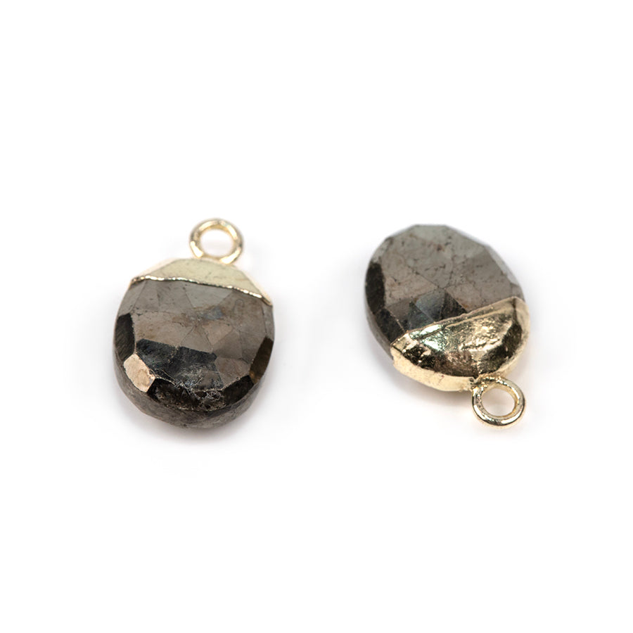 12.5mm Oval Gemstone Gold Electroplated Charm - Pyrite (1 Pair)