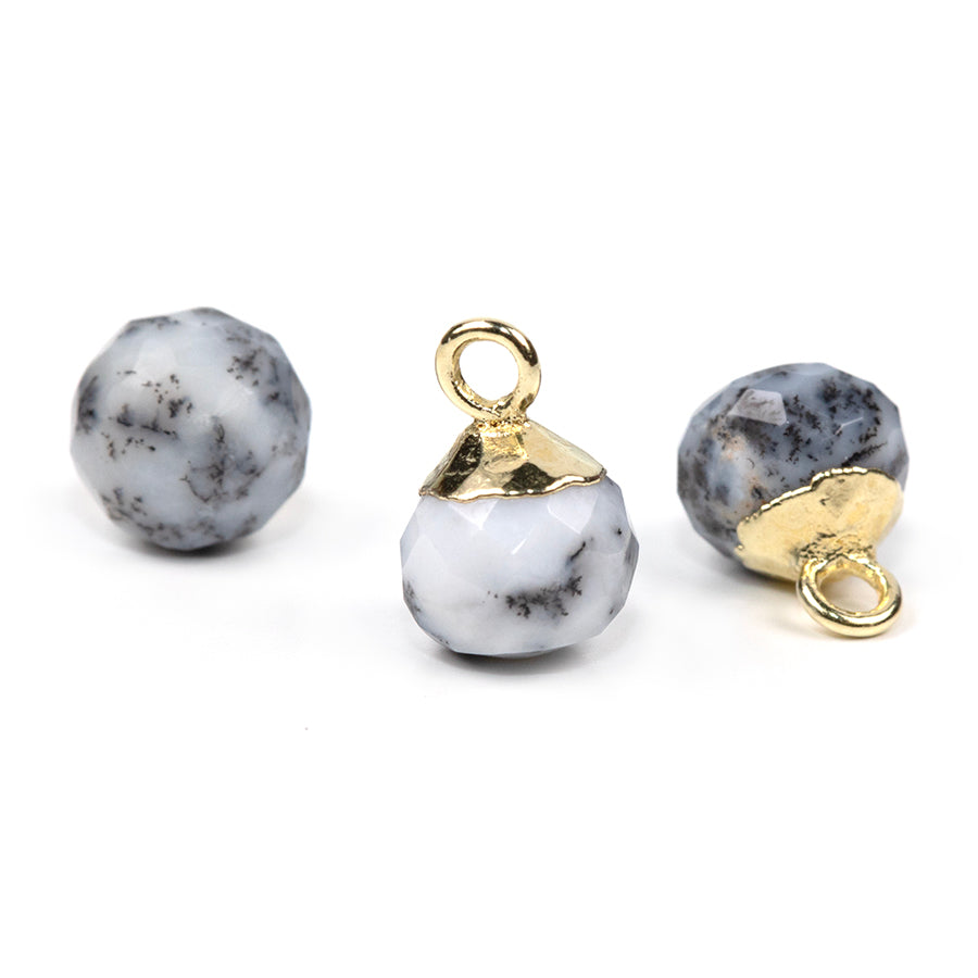 9mm Onion Shape Gold Electroplated Charm - Dendrite Opal - (3 Pieces)