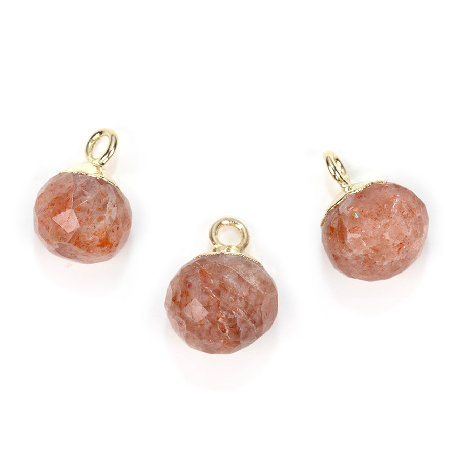 9mm Onion Shape Gold Electroplated Charm - Sunstone (3 Pieces)