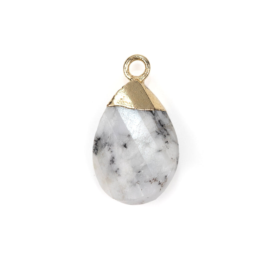 16mm Twisted Pear Shape Gold Electroplated Charm/Pendant - Dendrite Opal