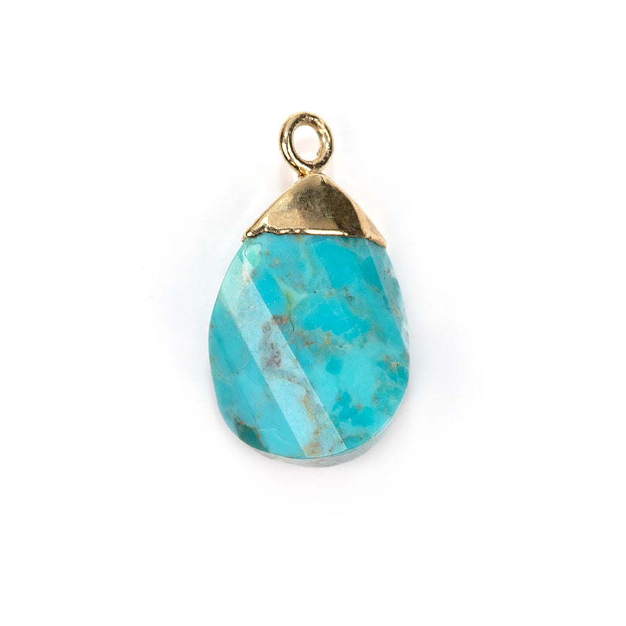 16mm Twisted Pear Shape Gold Electroplated Charm/Pendant - Turquoise