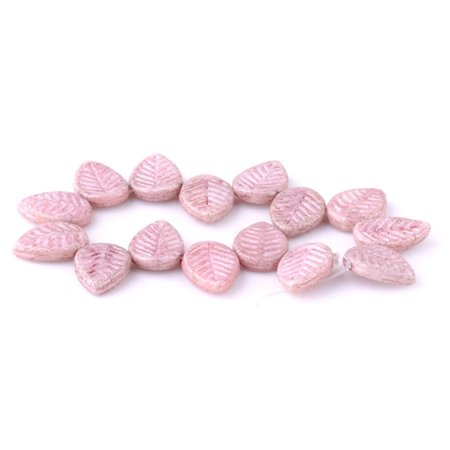12x16mm Dogwood Leaves Czech Glass Beads - Dusty Rose with a Golden Luster