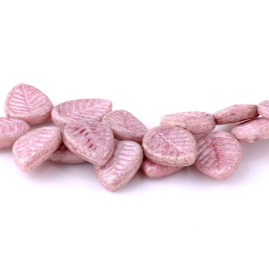12x16mm Dogwood Leaves Czech Glass Beads - Dusty Rose with a Golden Luster