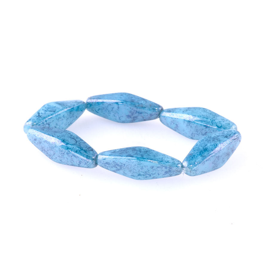 20x8mm Rhombus Czech Glass Beads - Sky Blue with Blue Picasso Finish