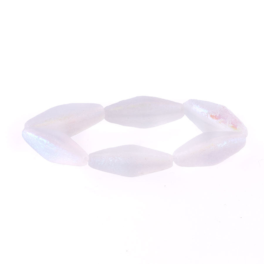 20x8mm Rhombus Czech Glass Beads - White with AB and Etched Finishes