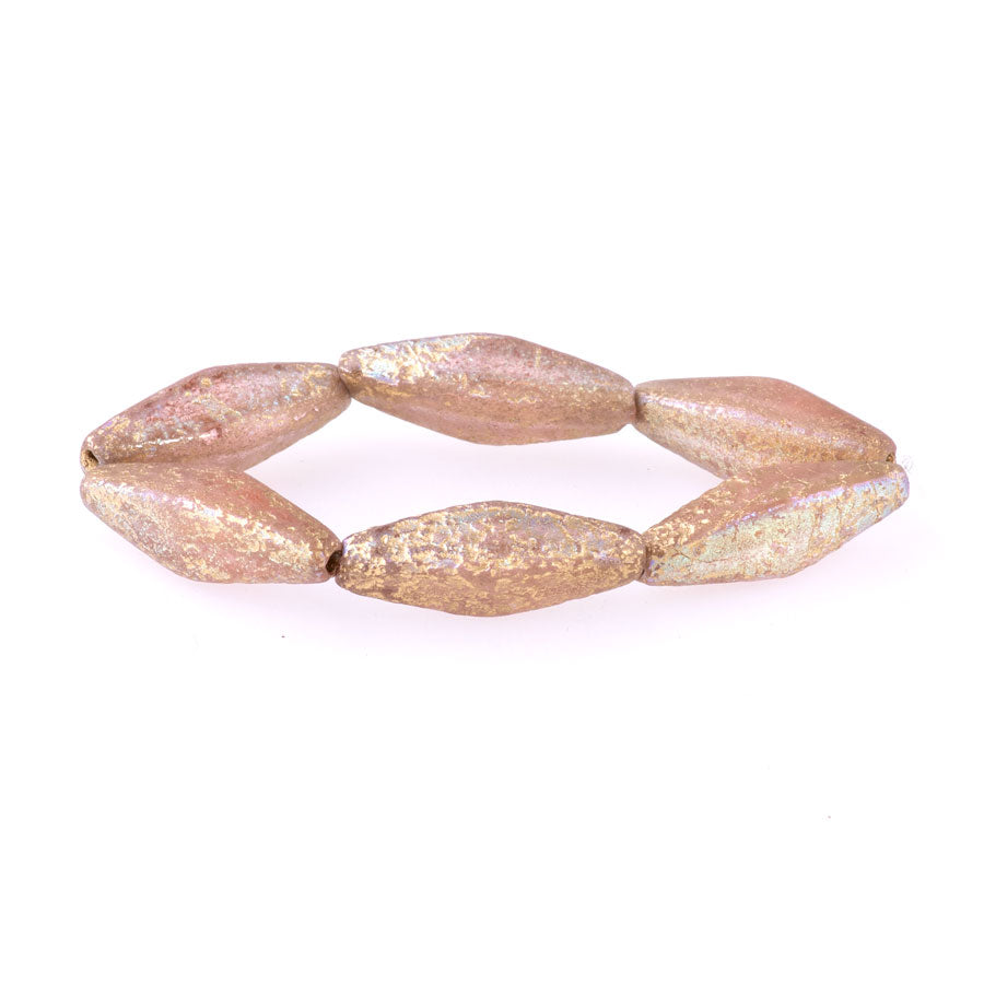 20x8mm Rhombus Czech Glass Beads - Pale Pink with Etched, AB, and Gold Finishes