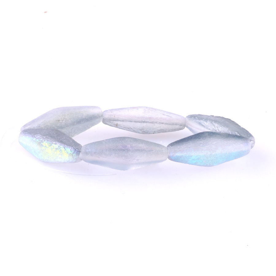 20x8mm Rhombus Czech Glass Beads - Pale Grey with Etched and AB Finishes