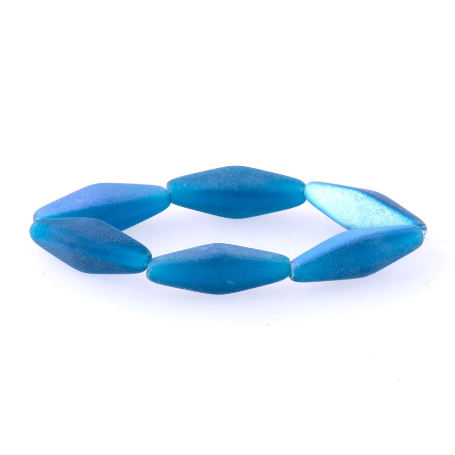 20x8mm Rhombus Czech Glass Beads - Pacific Blue with Matte and AB Finishes