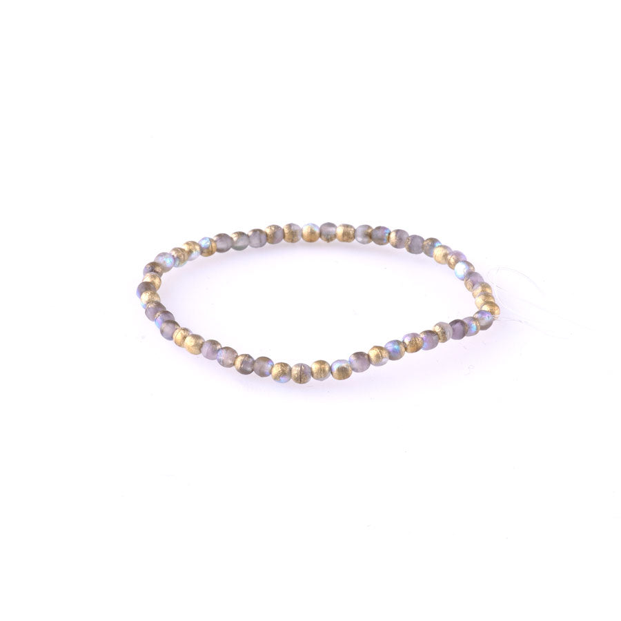 3mm Round Druk Czech Glass Beads - Grey with Etched, AB, and Gold Finishes