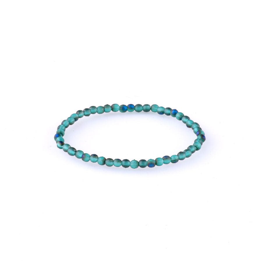 3mm Round Druk Czech Glass Beads - Emerald with Etched and Metallic Blue Finishes