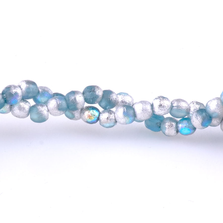 3mm Round Druk Czech Glass Beads - Baby Blue with Etched, AB, and Silv ...