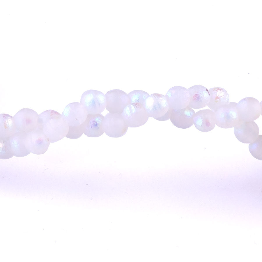 3mm Round Druk Czech Glass Beads - White with Etched and AB Finishes