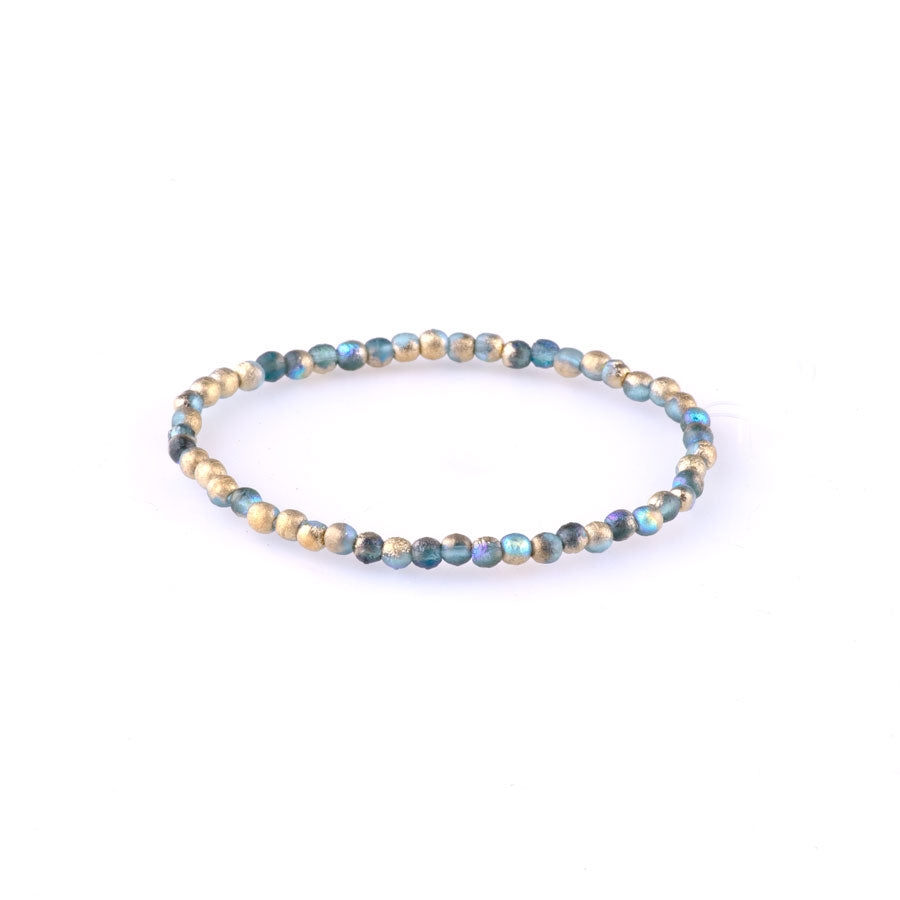 3mm Round Druk Czech Glass Beads - Baby Blue with Etched, AB, and Gold Finishes