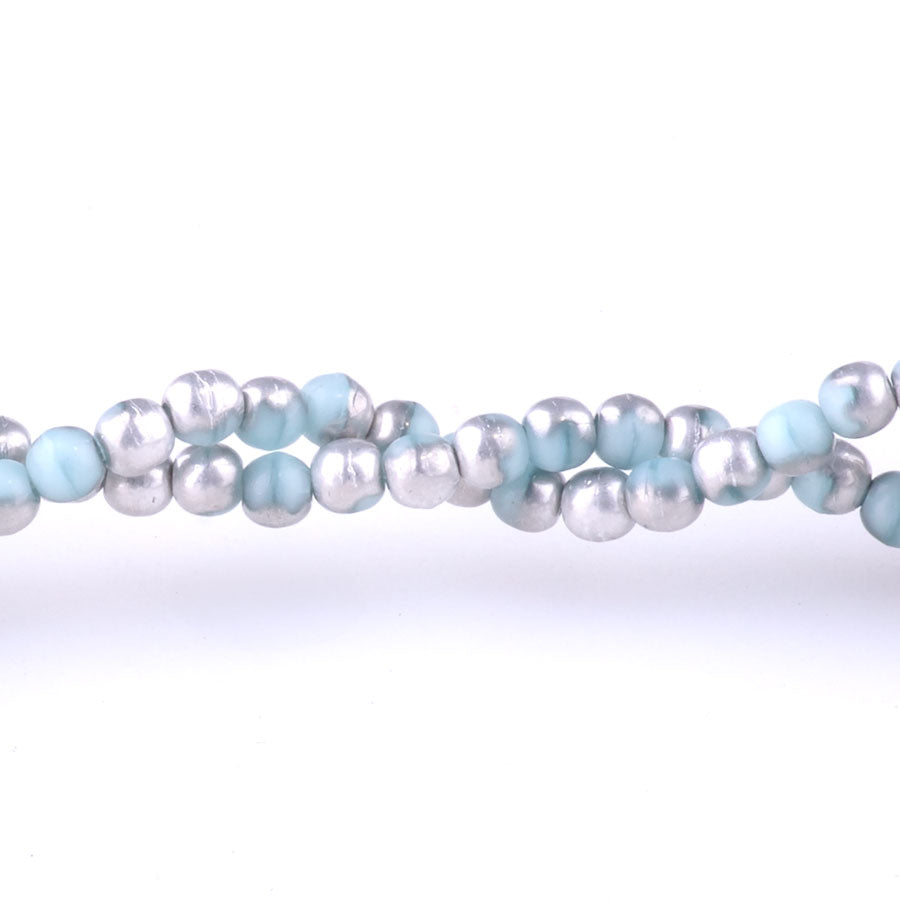 3mm Round Druk Czech Glass Beads - Sky Blue with Silver Finish
