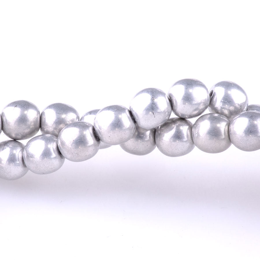 6mm Round Druk Czech Glass Beads - Silver