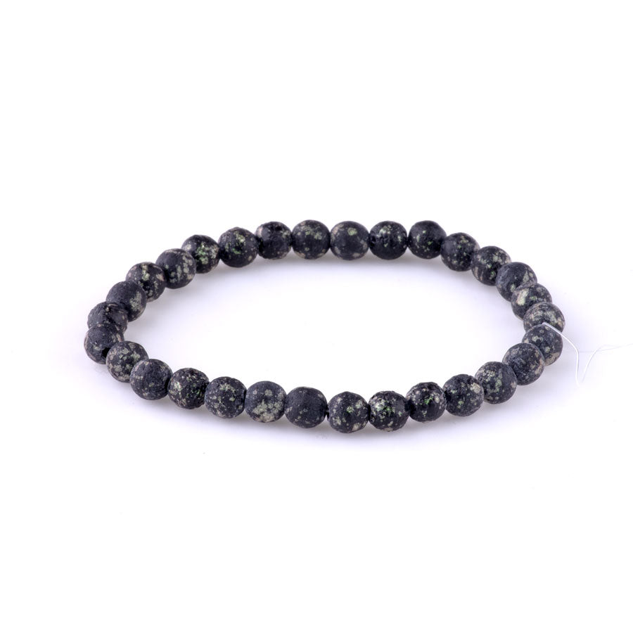 6mm Round Druk Czech Glas Beads - Black and Mantis with an Eched Finish