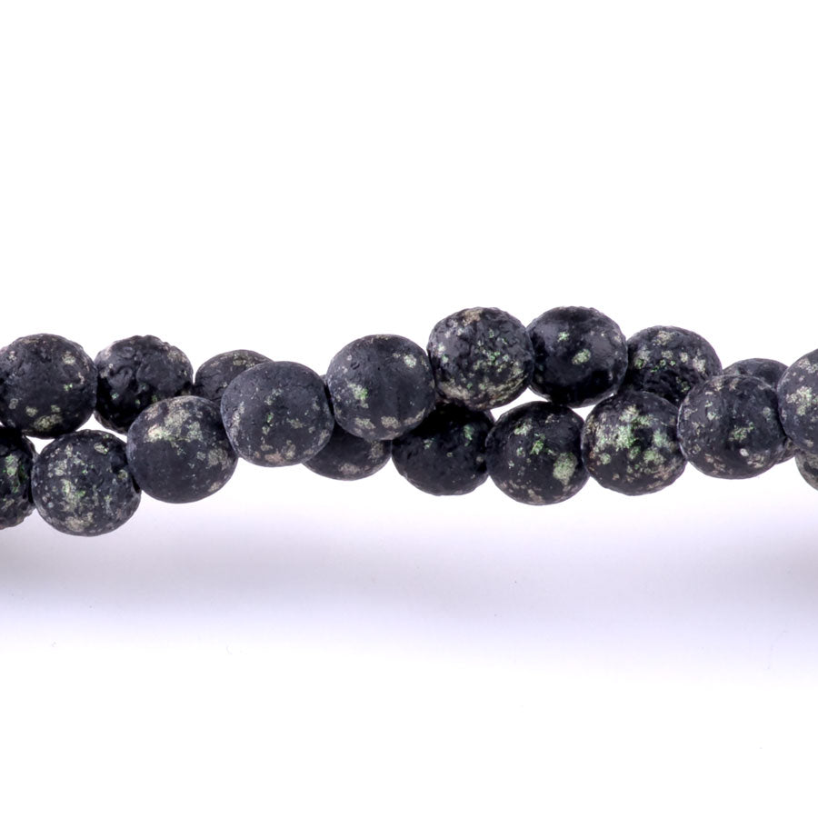 6mm Round Druk Czech Glas Beads - Black and Mantis with an Eched Finish