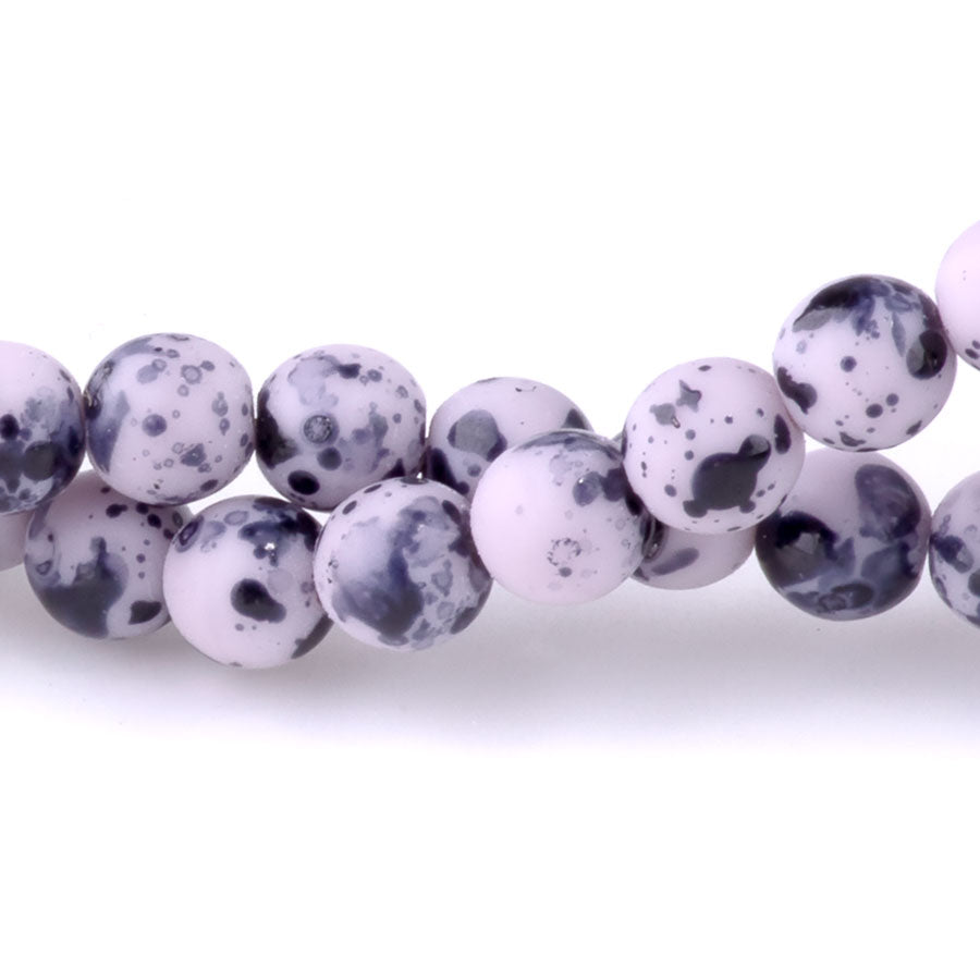 6mm Round Druk Czech Glas Beads - Pale Thistle with Speckled Black Finish