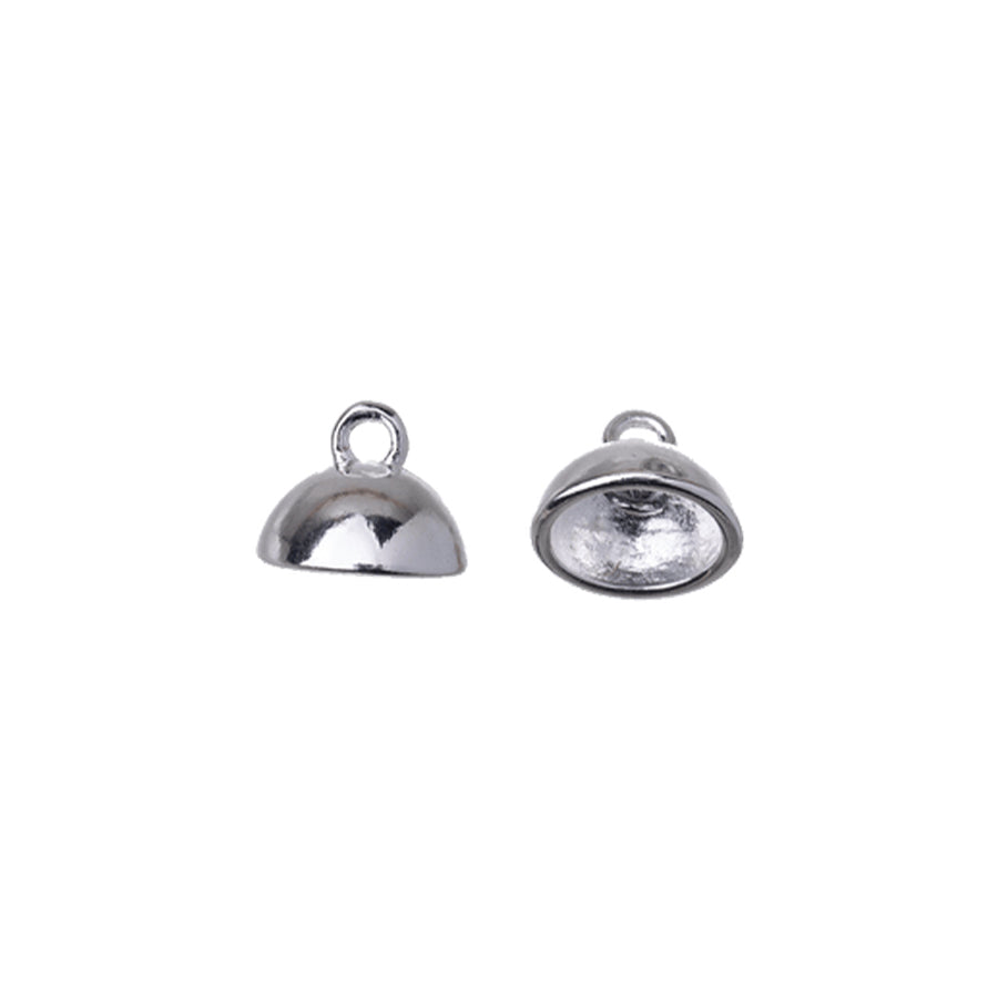 8mm OD (6mm ID) Bead Cap with Loop Inside - Silver Plated