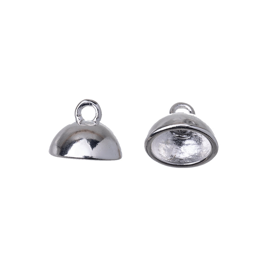 10mm OD (8mm ID) Bead Cap with Loop Inside - Silver Plated