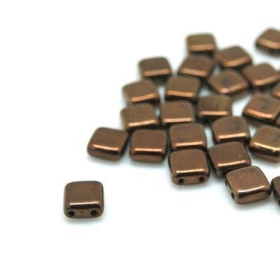 6mm Dark Bronze Two Hole Tile Czech Glass Beads by CzechMates