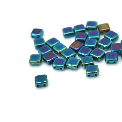 6mm Iris Blue Two Hole Tile Czech Glass Beads by CzechMates