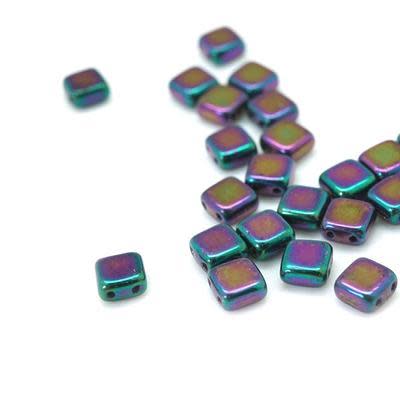 6mm Iris Purple Two Hole Tile Czech Glass Beads by CzechMates