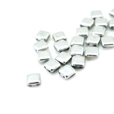 6mm Silver Two Hole Tile Czech Glass Beads by CzechMates