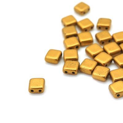 6mm Matte Metallic Goldenrod Two Hole Tile Czech Glass Beads by CzechMates