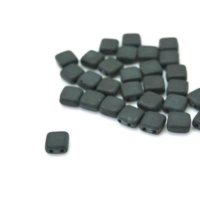 6mm Matte Jet Two Hole Tile Czech Glass Beads by CzechMates