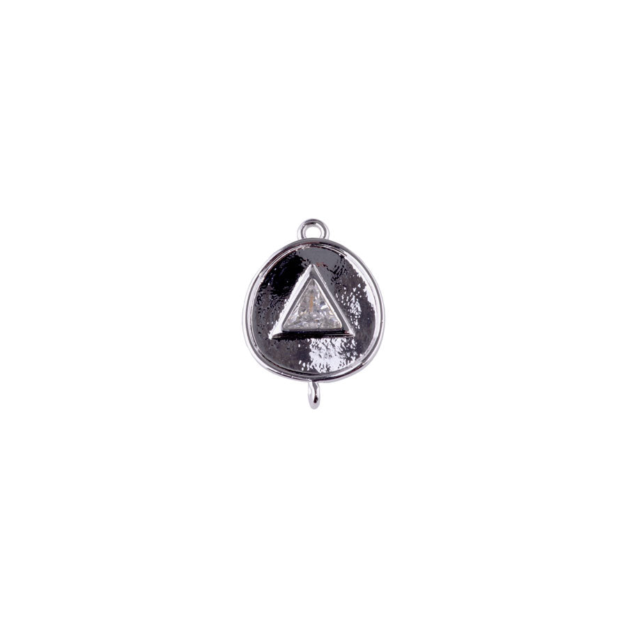 15mm Round Connector with Triangle Crystal Embellishment from the Glam Collection - Rhodium Plated