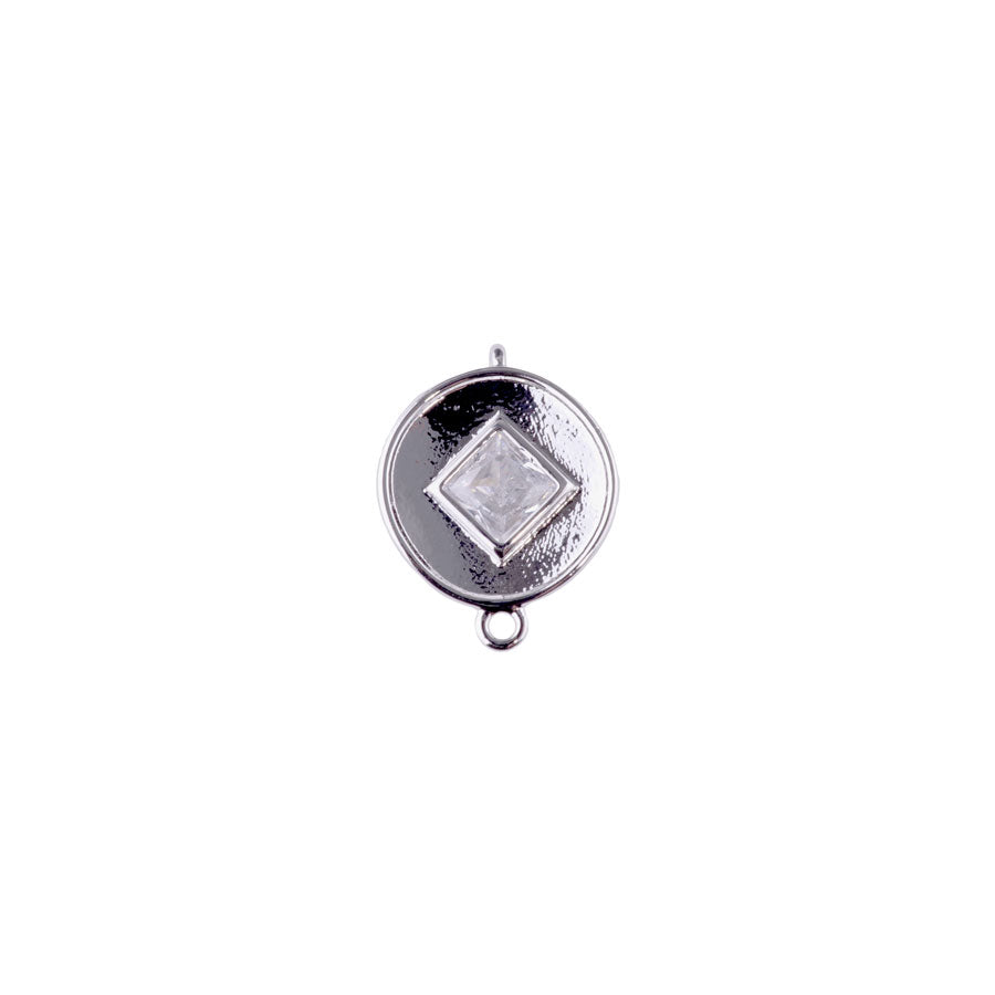 15mm Round Connector/Charm with Diamond Shaped Crystal Embellishment from the Glam Collection - Rhodium Plated