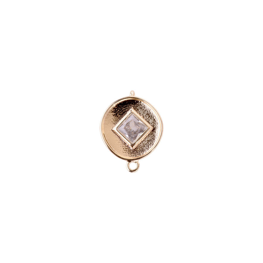 15mm Round Connector/Charm with Diamond Shaped Crystal Embellishment from the Glam Collection - Gold Plated